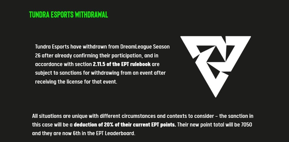 Tundra Esports abriu mão da sua vaga na DreamLeague 26.