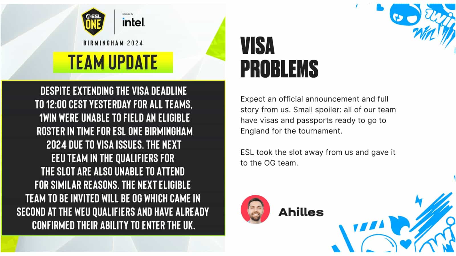 ESL entrega vaga da 1win em Birmingham para OG