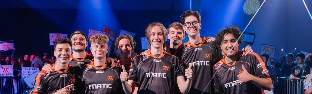 Fnatic are seen onstage after advancing to the grand finals at VALORANT Masters Toronto Playoffs