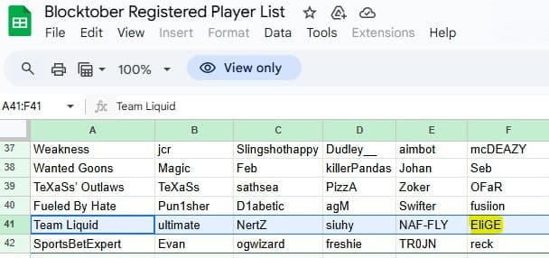 Frag Blocktober Registed player list