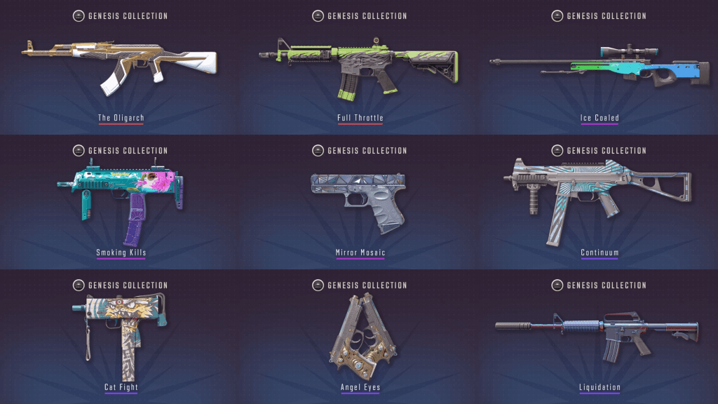 Algumas das 17 novas skins de armas trazidas pela Coleção Genesis. Créditos: Valve