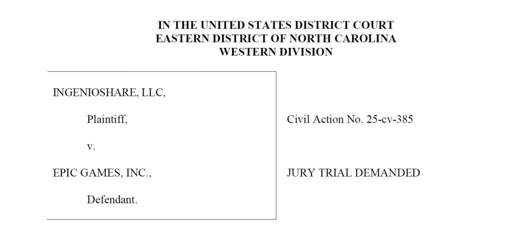 First of the 37-page lawsuit IngenioShare filed against Epic Games