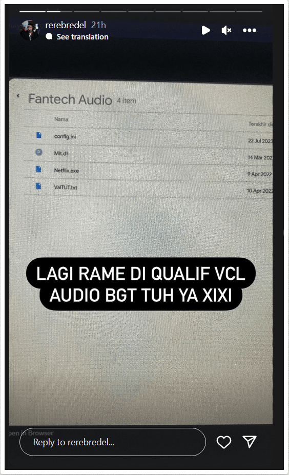 Intagram story shared by Rere Bredel Bintoro on Instagram