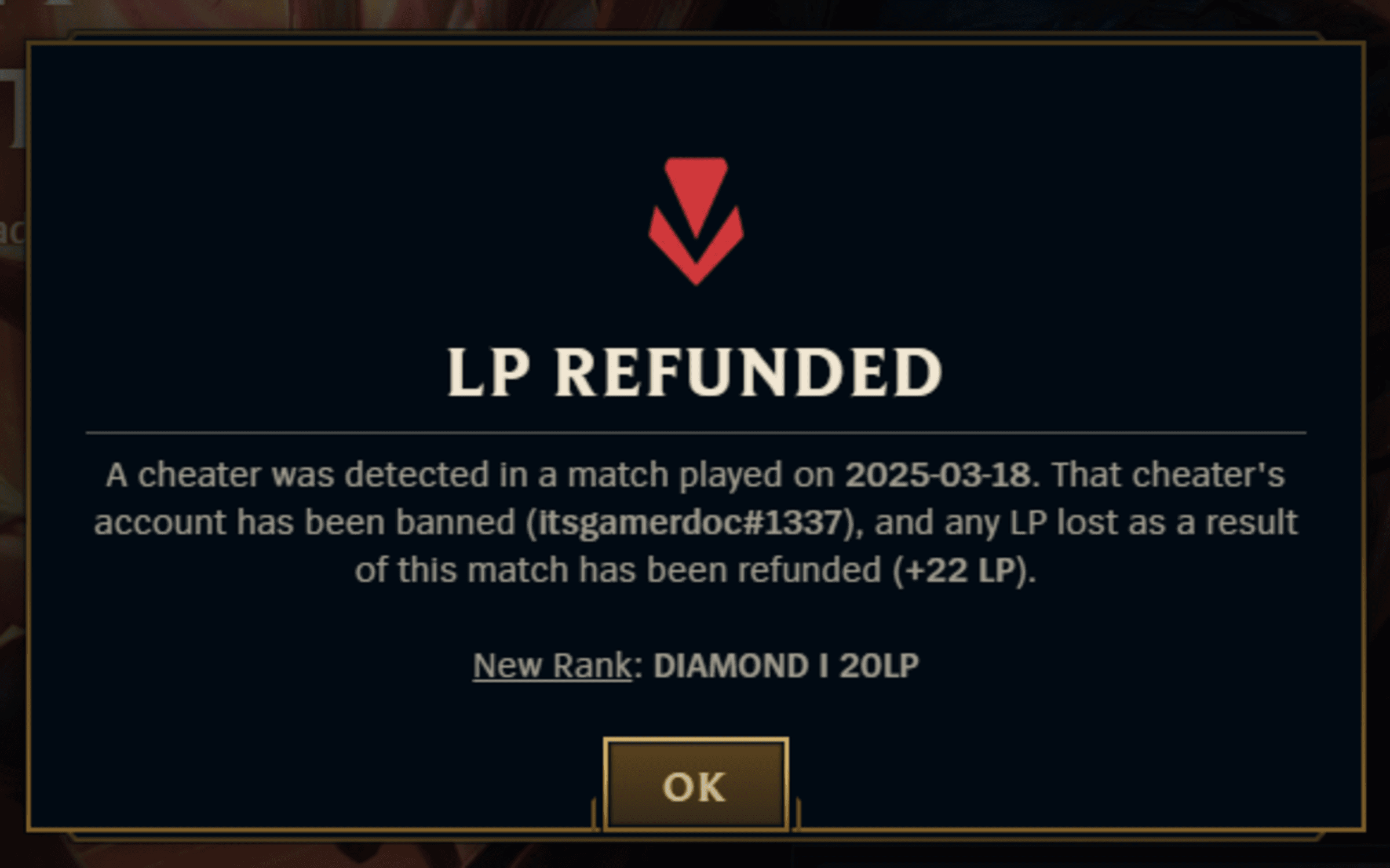 League of Legends LP Refund notification