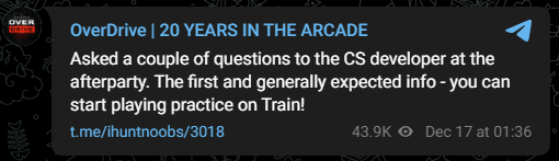 OverDrive's post on Telegram. Players should start practicing the map.