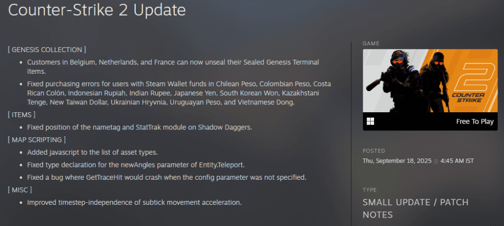 CS2 Update on September 17, 2025