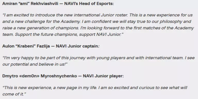 Statement from the new NaVi Junior