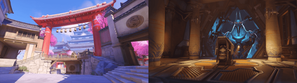 The two Clash maps Hanaoka (left) and Throne of Anubis (right)