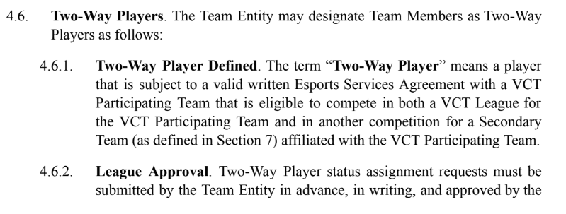 Two-way players allows for one player to play for multiple affiliated teams (credits: Riot)
