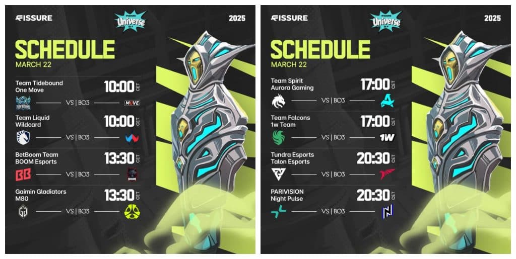 Schedule for the first day on the FISSURE Universe Episode 4.