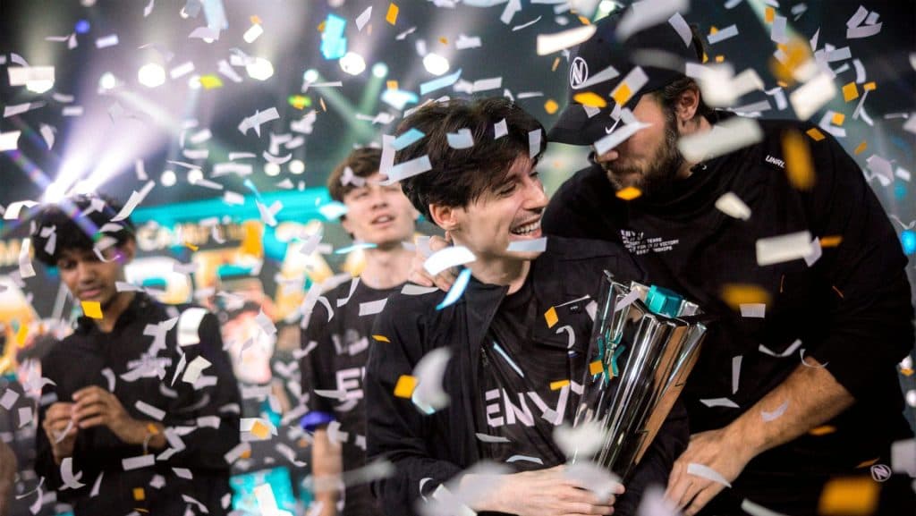 ENVY VALORANT celebrating with the VCT Ascension Americas 2025 trophy (Image Source: ENVY/@Envy on X)