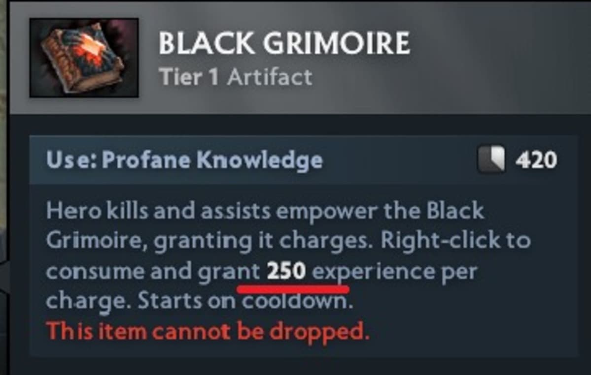 Description of the Black Grimoire item from the Warlock facet.
