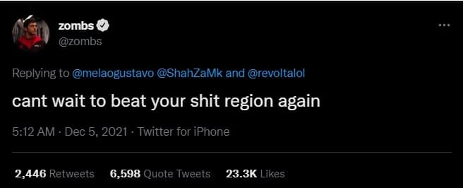 Sentinels Zombs tweet