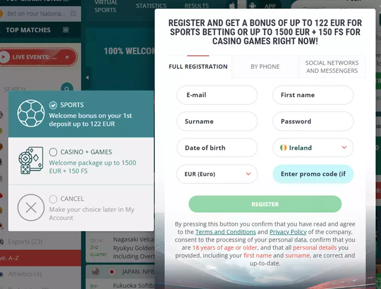 22Bet register
