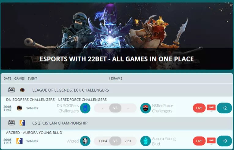 22bet esports betting