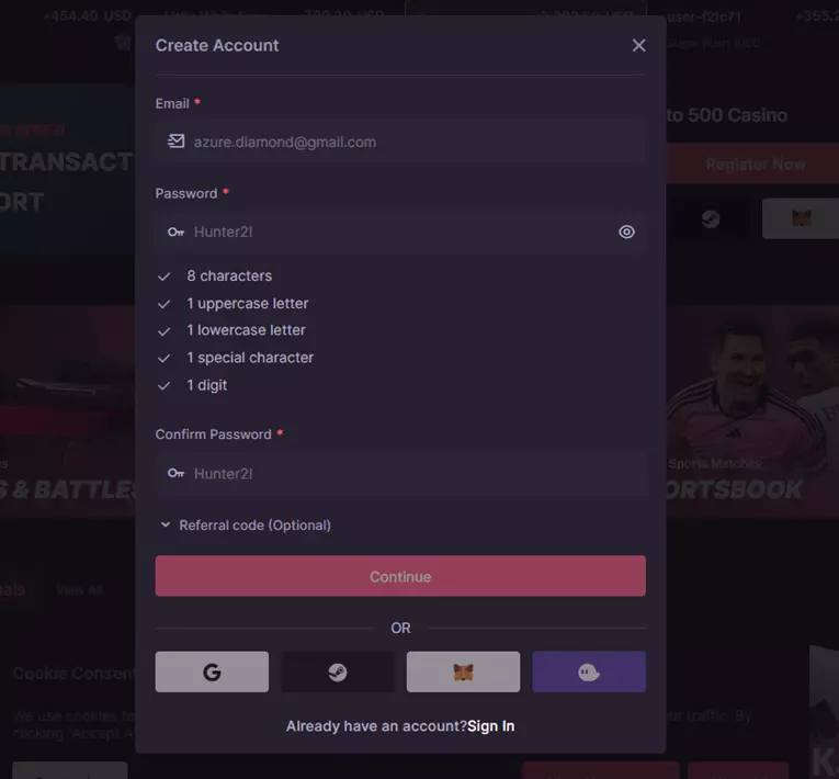500 casino register