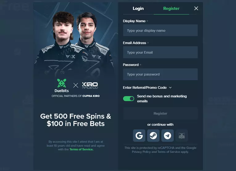 Duelbits register