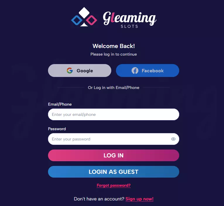 Gleaming Slots register