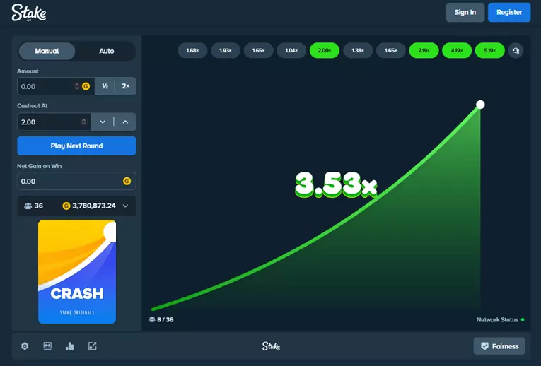 Stake.us Crash game