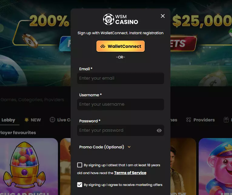 WSM Casino register