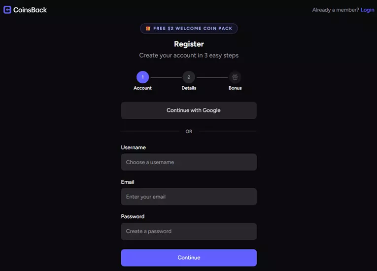 coinsback register