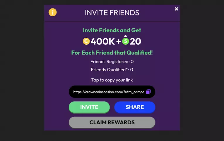 crown Coins Referral bonus