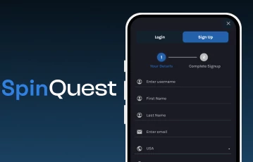 SpinQuest registration form displayed on mobile phone